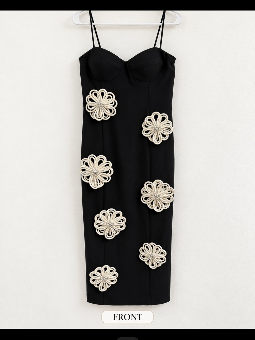Antonio Melani Jolie Stretch Crepe Sweetheart Neck Floral Appliqué Shealth Midi